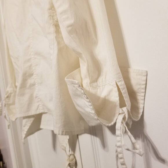 White Cotton Wrap Top Collared Tie Long Sleeves Preppy Blouse Medium Smart Set - Picture 10 of 15